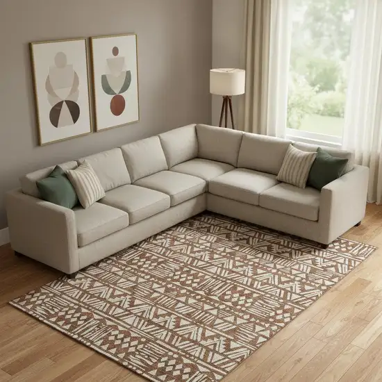 Terra Cotta And Beige Southwestern Washable Area Rug With UV Protection Photo 1