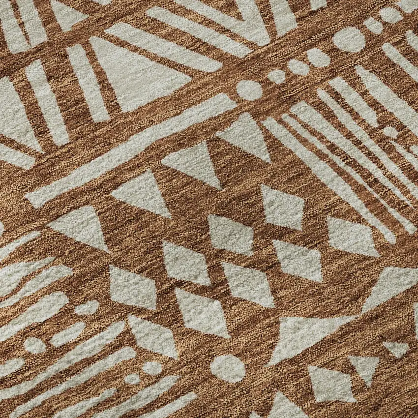 Terra Cotta And Beige Southwestern Washable Area Rug With UV Protection Photo 9