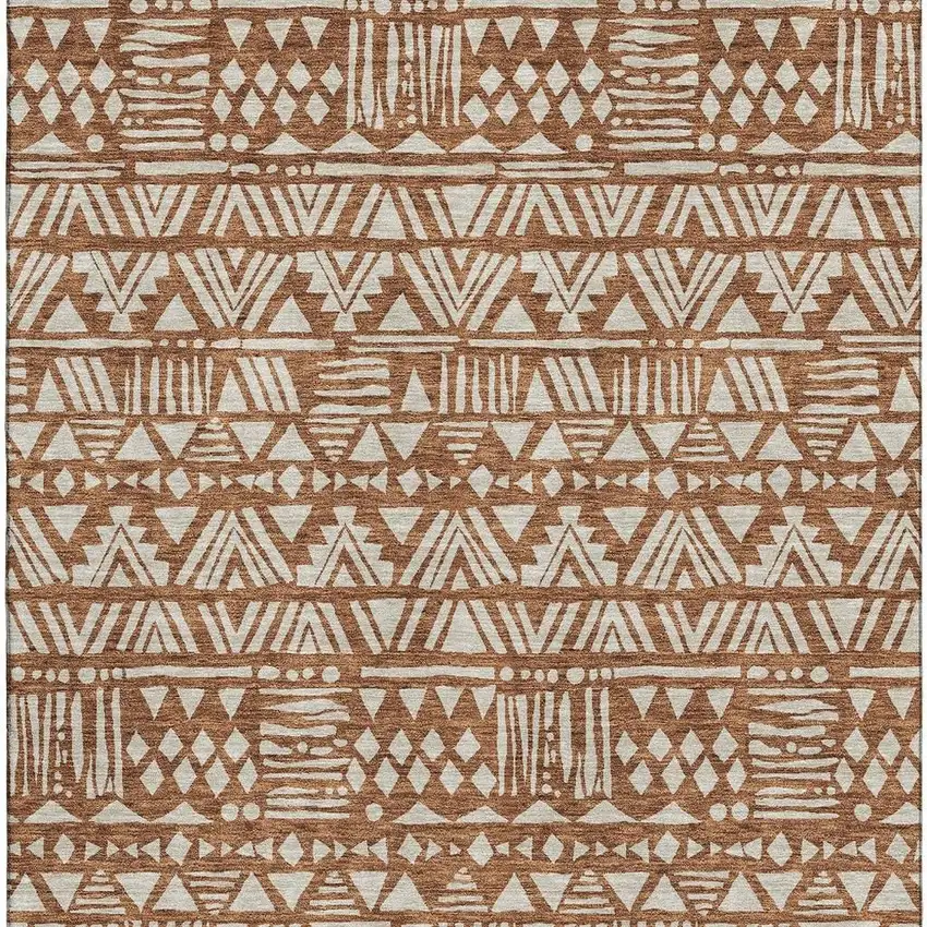 Terra Cotta And Beige Southwestern Washable Area Rug With UV Protection Photo 4
