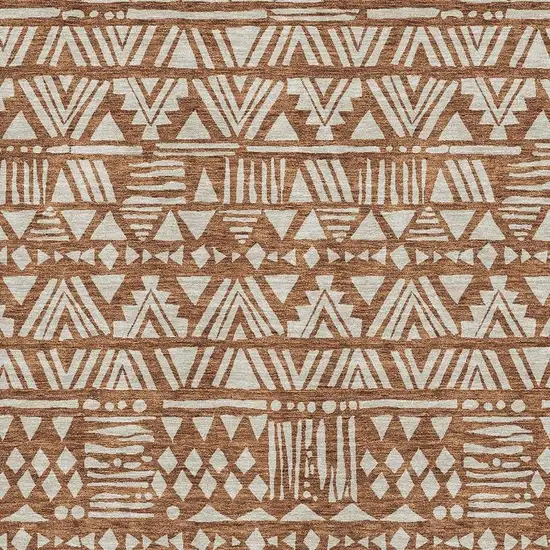 Terra Cotta And Beige Southwestern Washable Area Rug With UV Protection Photo 3