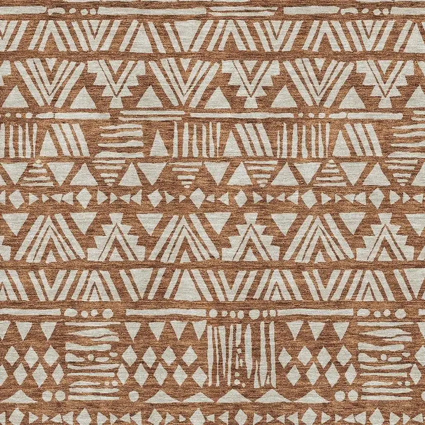 Terra Cotta And Beige Southwestern Washable Area Rug With UV Protection Photo 3