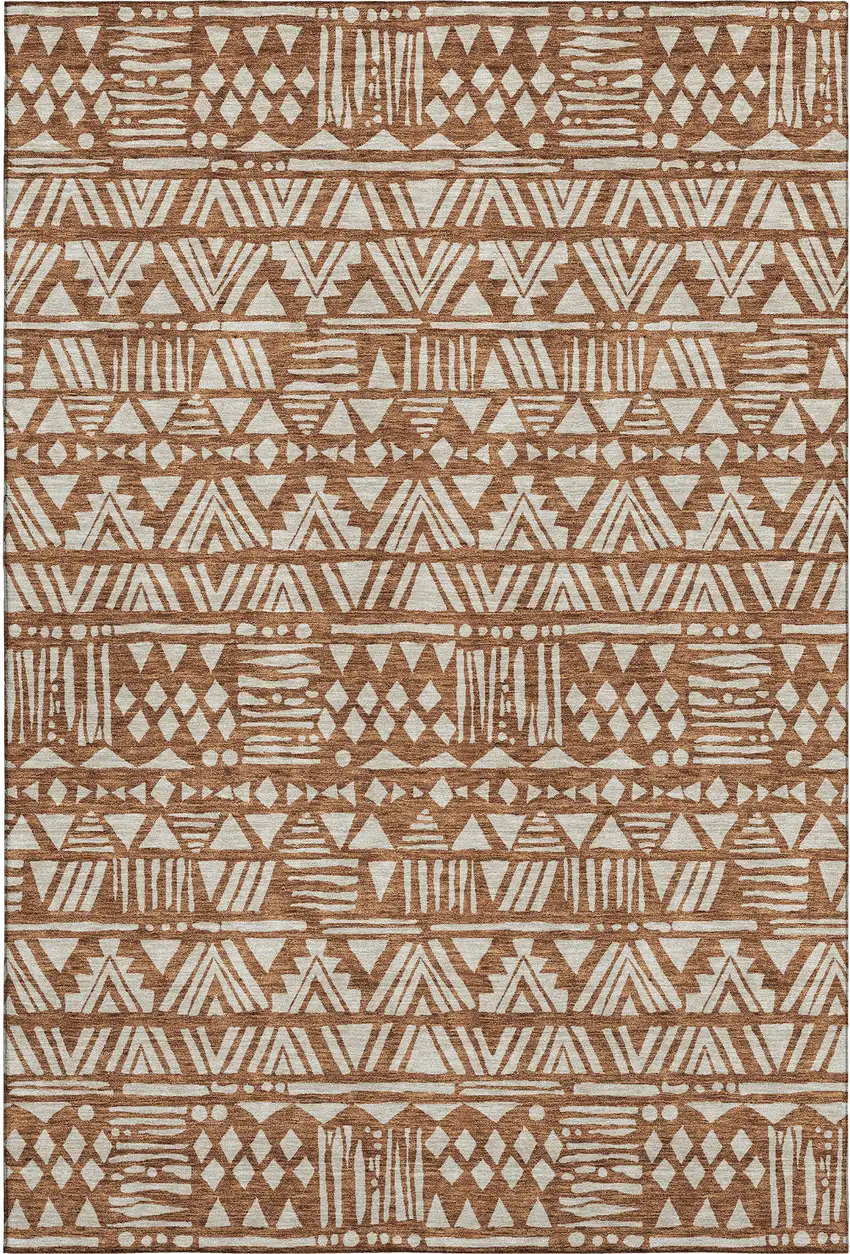 Terra Cotta And Beige Southwestern Washable Area Rug With UV Protection Photo 1