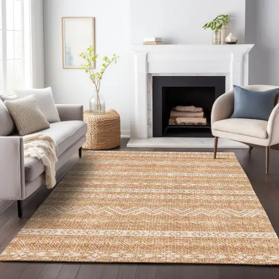 Terra Cotta And Beige Southwestern Washable Indoor Outdoor Area Rug Photo 8