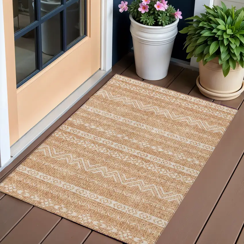 Terra Cotta And Beige Southwestern Washable Indoor Outdoor Area Rug Photo 1