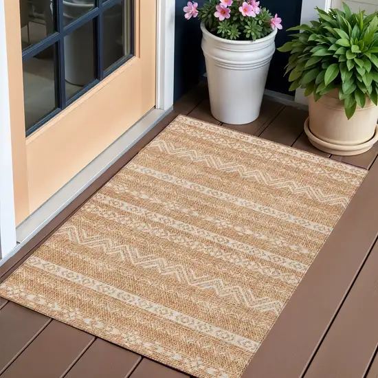 Terra Cotta And Beige Southwestern Washable Indoor Outdoor Area Rug Photo 1