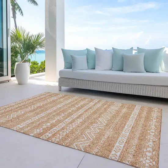 Terra Cotta And Beige Southwestern Washable Indoor Outdoor Area Rug Photo 7
