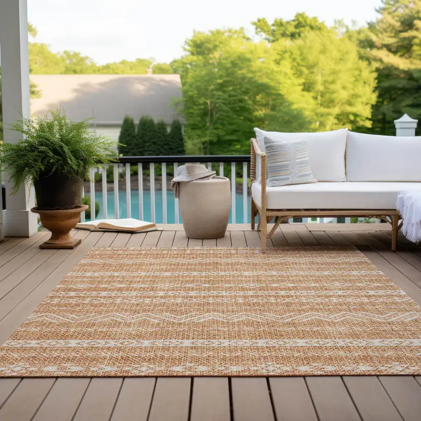 Terra Cotta And Beige Southwestern Washable Indoor Outdoor Area Rug Photo 9