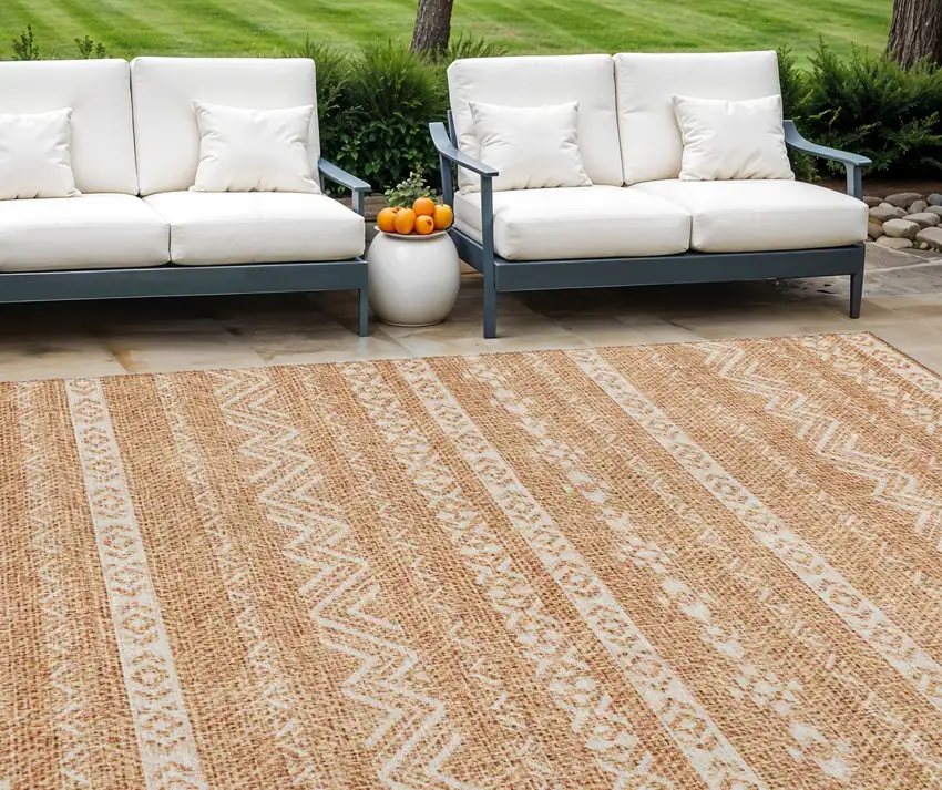 Terra Cotta And Beige Southwestern Washable Indoor Outdoor Area Rug Photo 1