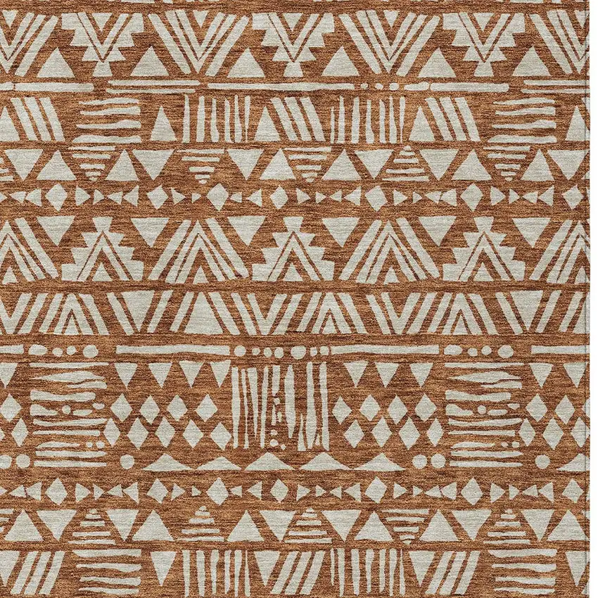 Terra Cotta And Beige Southwestern Washable Indoor Outdoor Area Rug Photo 6
