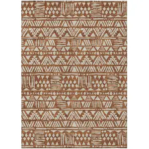Photo of Terra Cotta And Beige Southwestern Washable Indoor Outdoor Area Rug