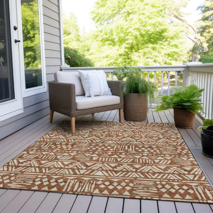 Terra Cotta And Beige Southwestern Washable Indoor Outdoor Area Rug Photo 8