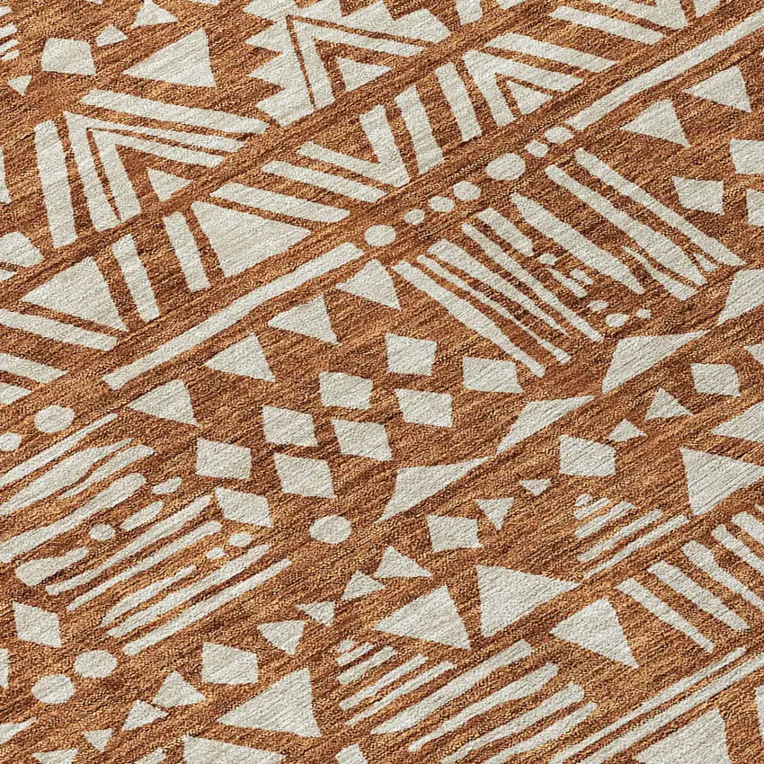 Terra Cotta And Beige Southwestern Washable Indoor Outdoor Area Rug Photo 5