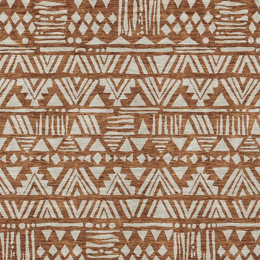 Terra Cotta And Beige Southwestern Washable Indoor Outdoor Area Rug Photo 6