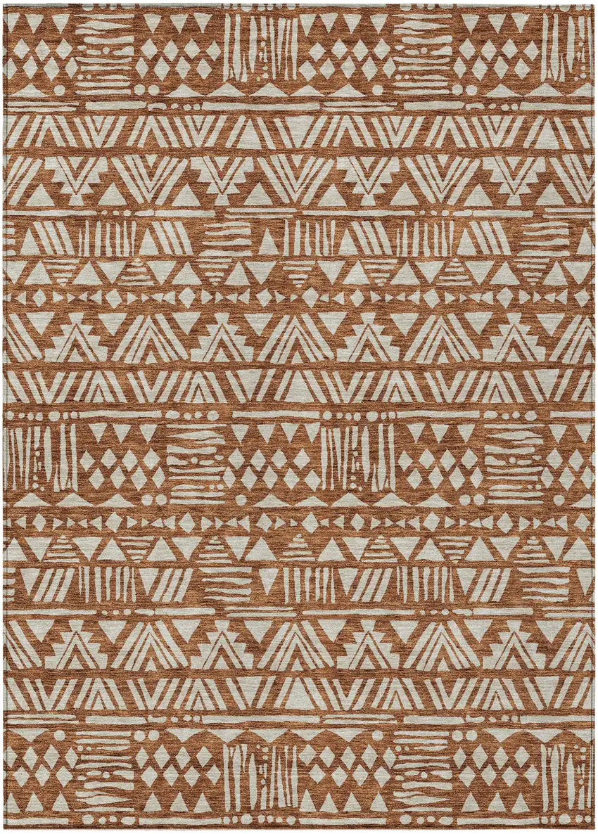 Terra Cotta And Beige Southwestern Washable Indoor Outdoor Area Rug Photo 2