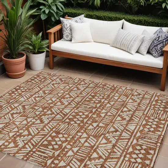 Terra Cotta And Beige Southwestern Washable Indoor Outdoor Area Rug Photo 1