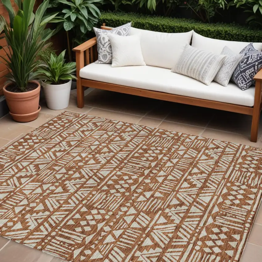 Terra Cotta And Beige Southwestern Washable Indoor Outdoor Area Rug Photo 1