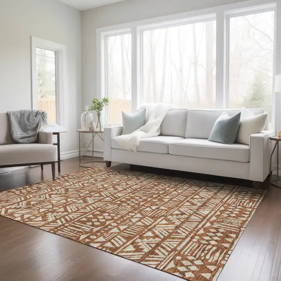 Terra Cotta And Beige Southwestern Washable Indoor Outdoor Area Rug Photo 9