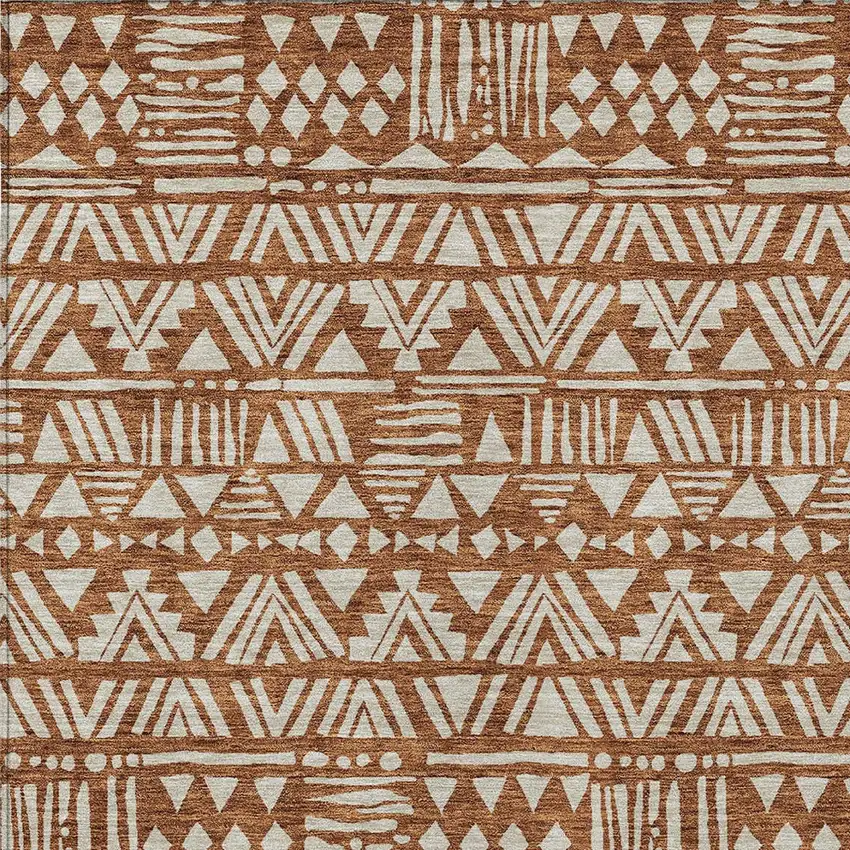 Terra Cotta And Beige Southwestern Washable Indoor Outdoor Area Rug Photo 6