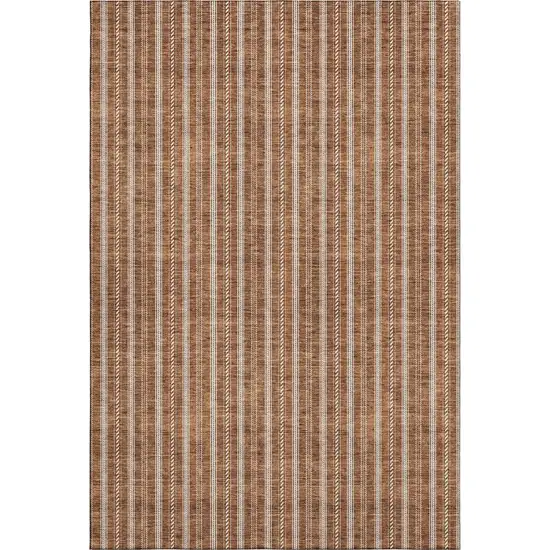 Terra Cotta And Beige Striped Washable Area Rug With UV Protection Photo 1
