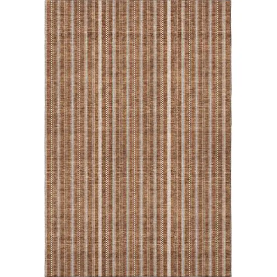 Terra Cotta And Beige Striped Washable Area Rug With UV Protection Photo 3
