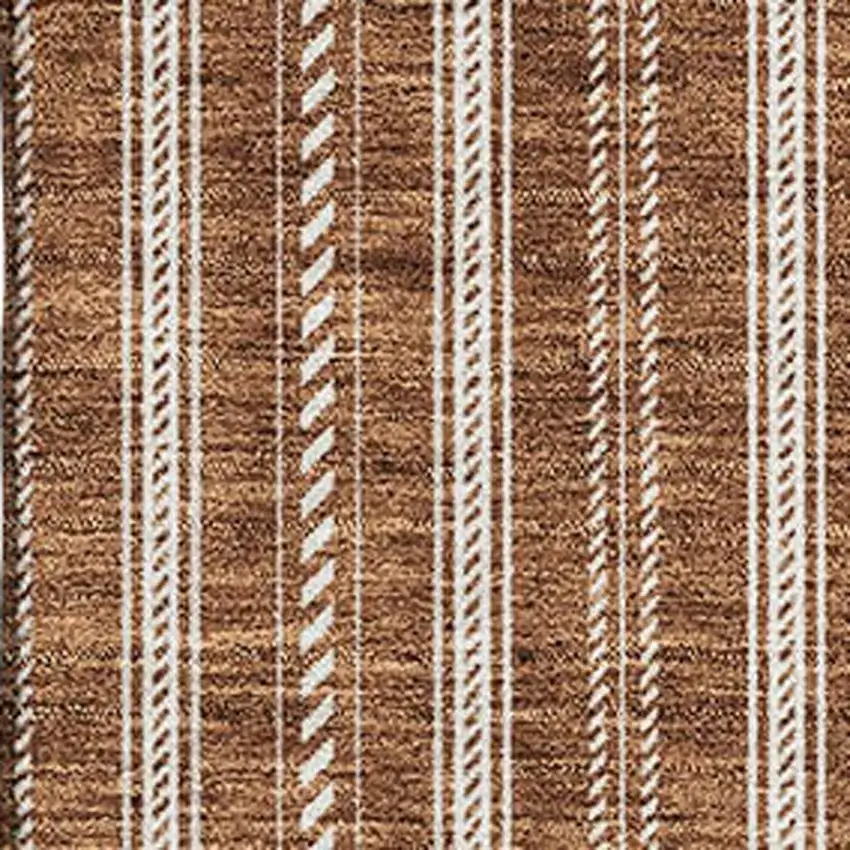 Terra Cotta And Beige Striped Washable Area Rug With UV Protection Photo 2