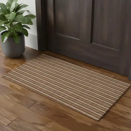 Terra Cotta And Beige Striped Washable Area Rug With UV Protection Photo 1
