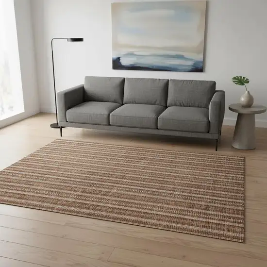 Terra Cotta And Beige Striped Washable Area Rug With UV Protection Photo 2