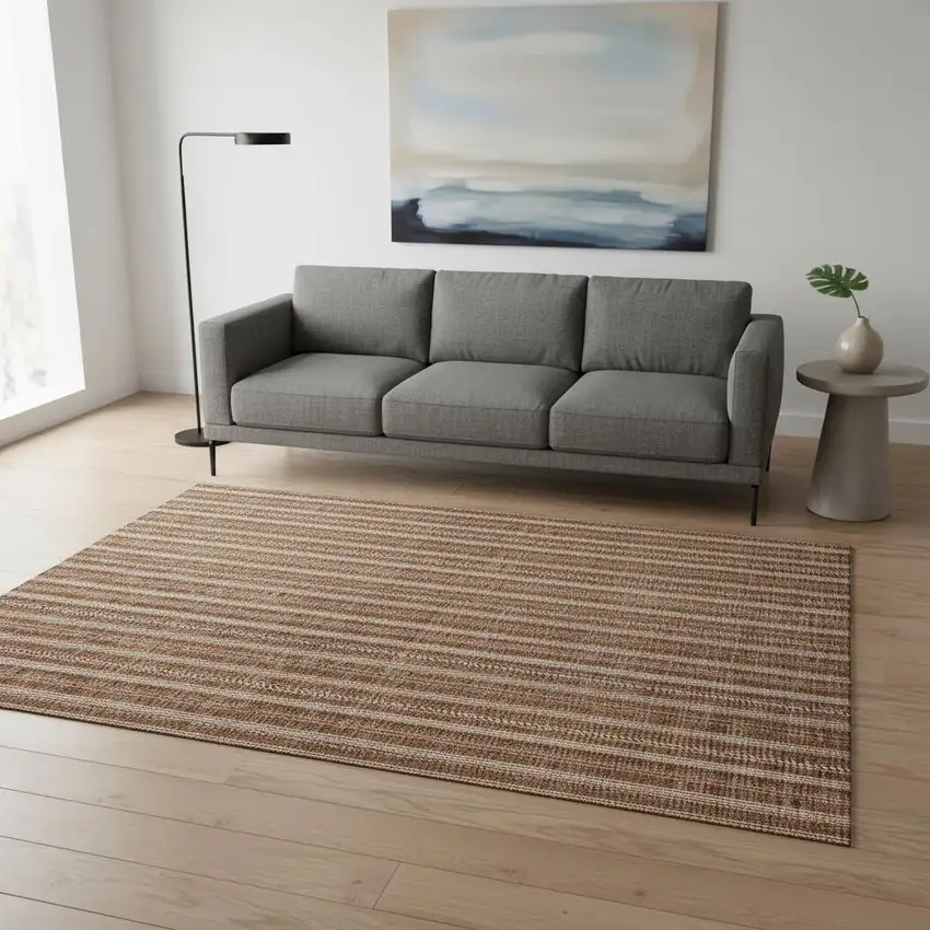 Terra Cotta And Beige Striped Washable Area Rug With UV Protection Photo 2