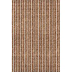 Photo of Terra Cotta And Beige Striped Washable Area Rug With UV Protection