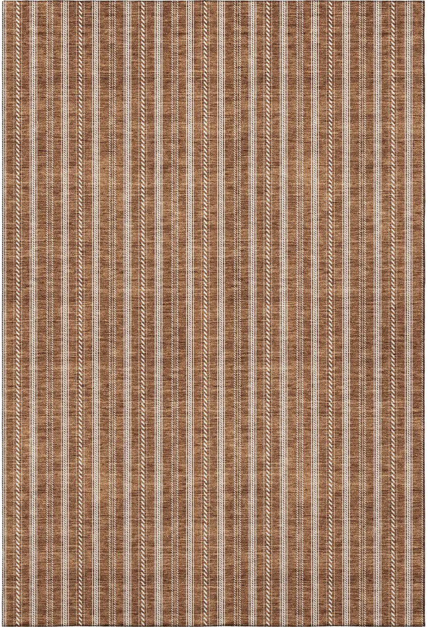 Terra Cotta And Beige Striped Washable Area Rug With UV Protection Photo 2