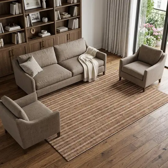 Terra Cotta And Beige Striped Washable Area Rug With UV Protection Photo 1