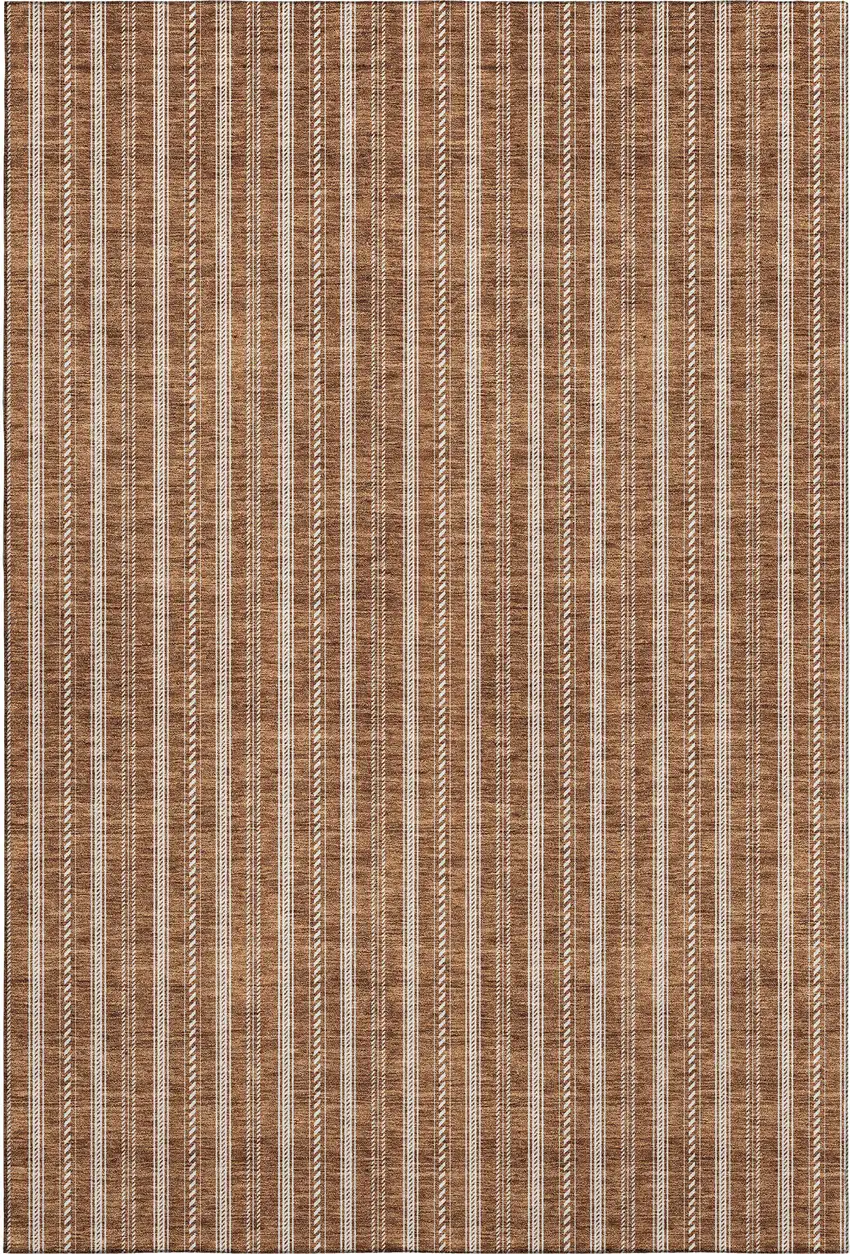 Terra Cotta And Beige Striped Washable Area Rug With UV Protection Photo 1
