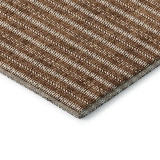Terra Cotta And Beige Striped Washable Area Rug With UV Protection Photo 6
