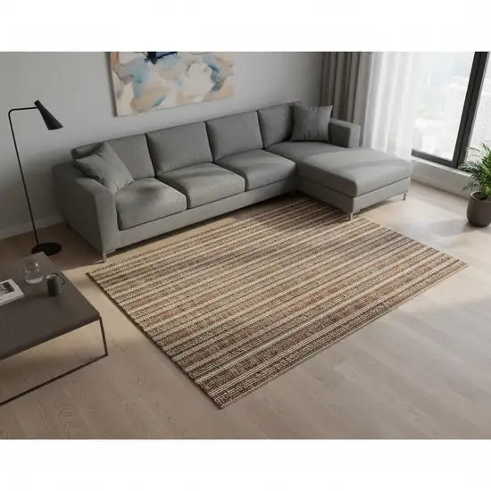 Terra Cotta And Beige Striped Washable Area Rug With UV Protection Photo 2