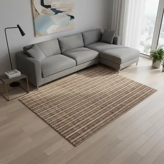 Terra Cotta And Beige Striped Washable Area Rug With UV Protection Photo 2