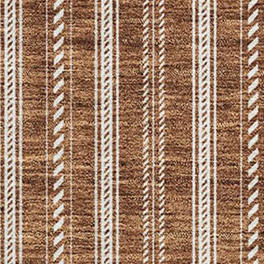 Terra Cotta And Beige Striped Washable Area Rug With UV Protection Photo 2