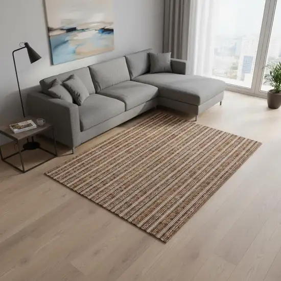 Terra Cotta And Beige Striped Washable Area Rug With UV Protection Photo 2