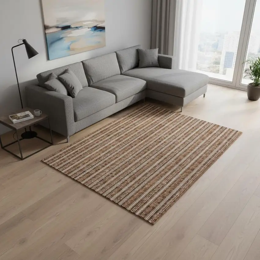 Terra Cotta And Beige Striped Washable Area Rug With UV Protection Photo 2