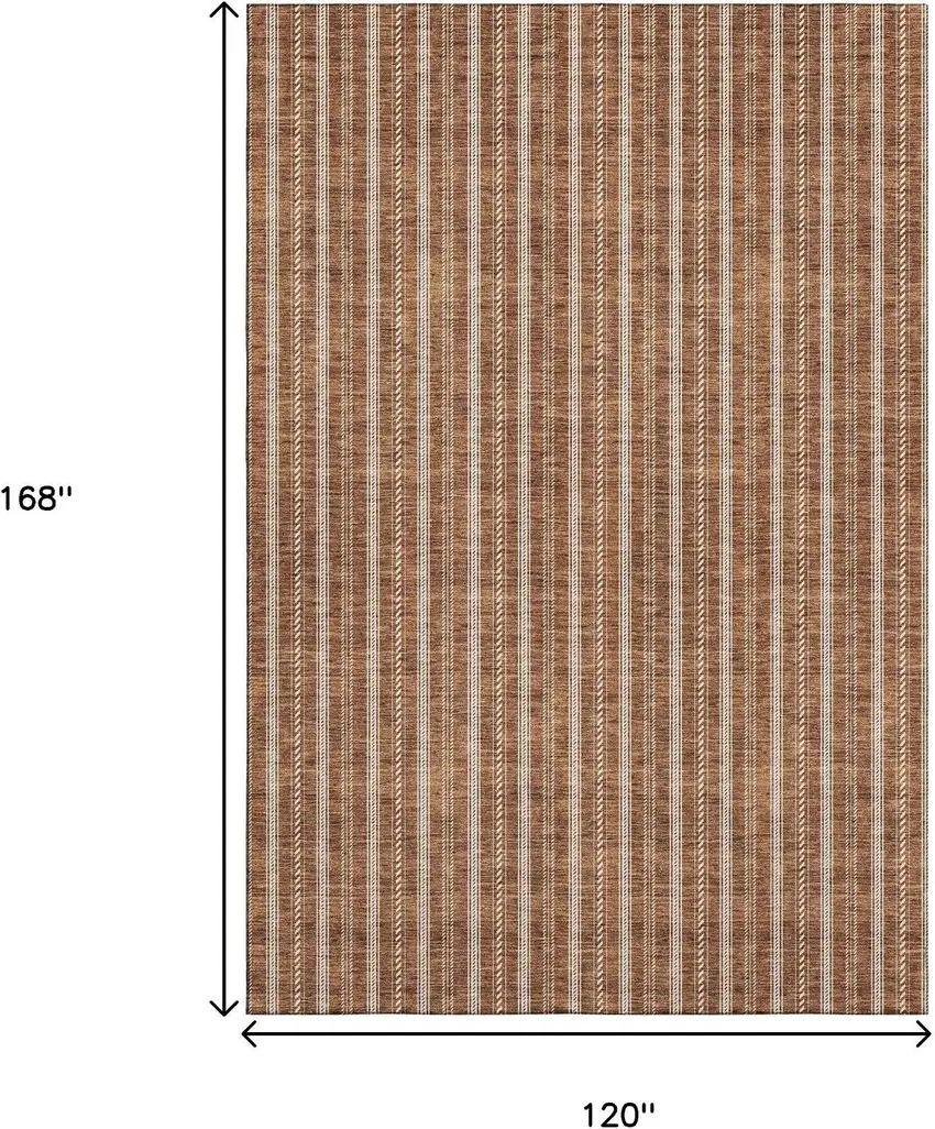 Terra Cotta And Beige Striped Washable Area Rug With UV Protection Photo 8