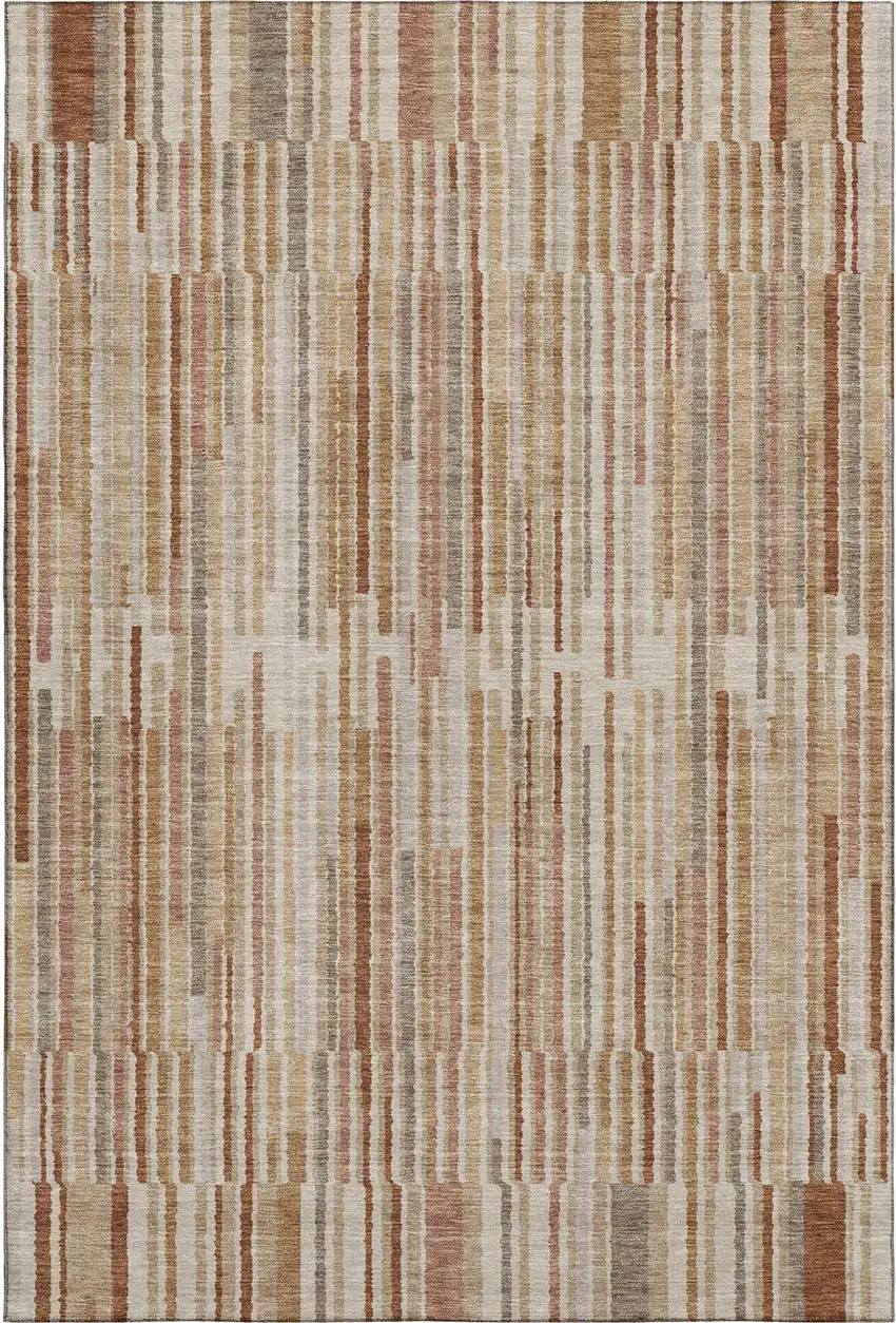 Terra Cotta And Beige Striped Washable Area Rug With UV Protection Photo 3