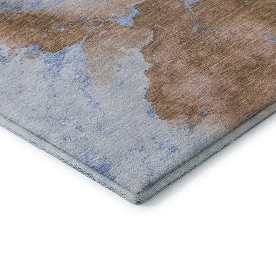Terra Cotta And Blue Abstract Washable Area Rug With UV Protection Photo 9