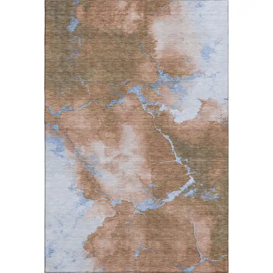 Terra Cotta And Blue Abstract Washable Area Rug With UV Protection Photo 6