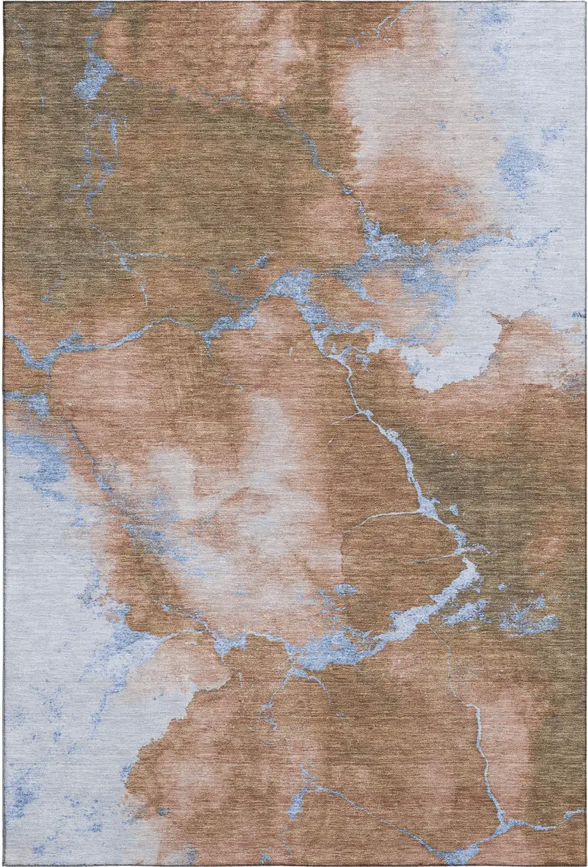 Terra Cotta And Blue Abstract Washable Area Rug With UV Protection Photo 6