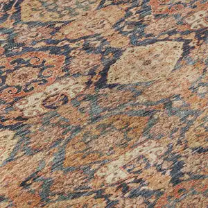 Photo of Terra Cotta And Blue Damask Washable Area Rug With UV Protection