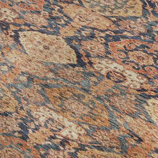 Terra Cotta And Blue Damask Washable Area Rug With UV Protection Photo 2