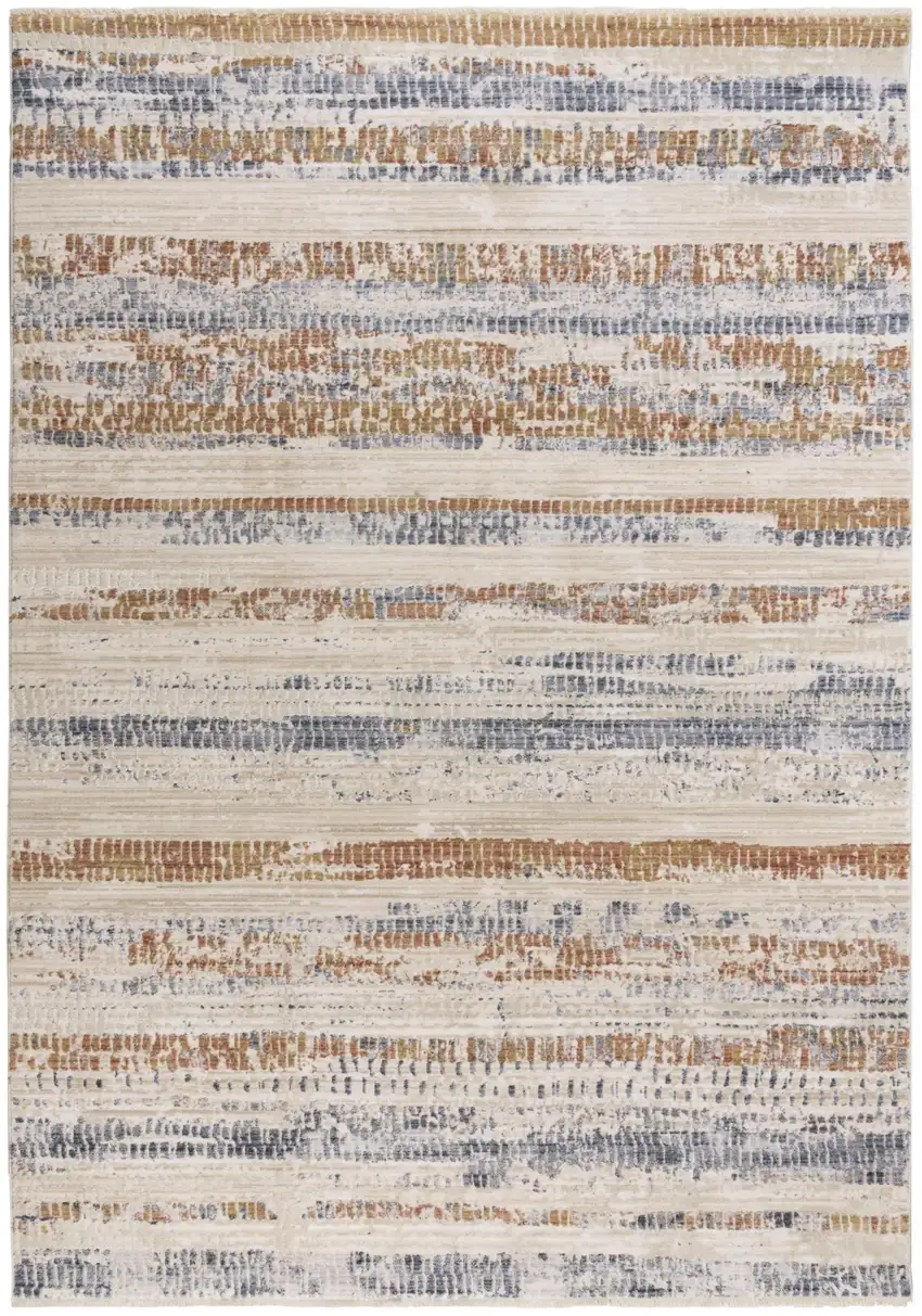 Terra Cotta And Blue Striped Area Rug Photo 2