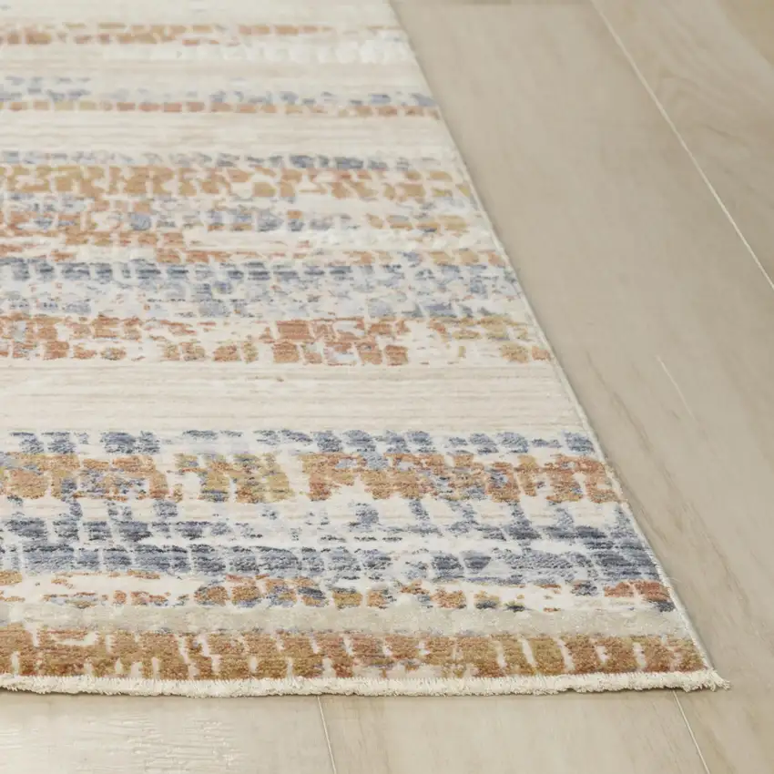 Terra Cotta And Blue Striped Area Rug Photo 3