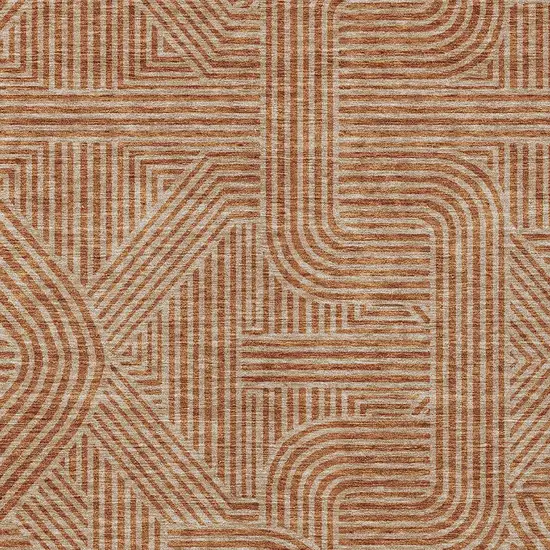 Terra Cotta And Brown Abstract Washable Indoor Outdoor Area Rug Photo 7
