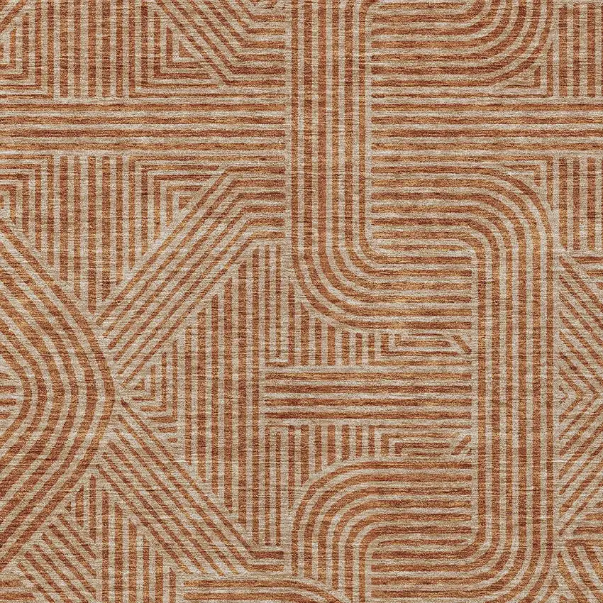 Terra Cotta And Brown Abstract Washable Indoor Outdoor Area Rug Photo 7