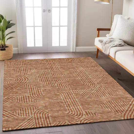 Terra Cotta And Brown Abstract Washable Indoor Outdoor Area Rug Photo 9